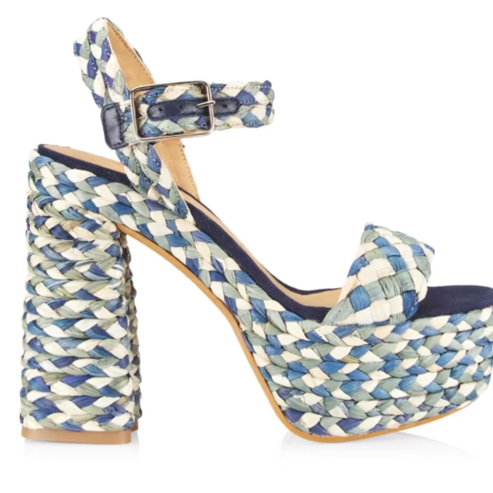 Castaner blue, green and natural woven braided raffia  platform sandals